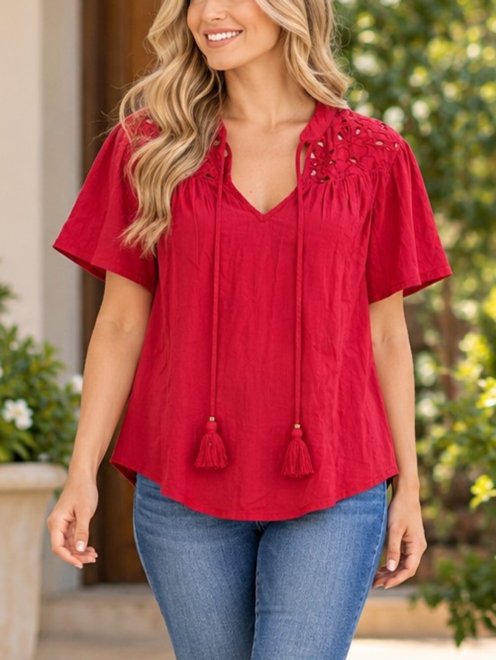 Knox Rose Red Embroidered Tunic Top – Size M – NWT